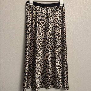 Leopard Print Satin Midi Skirt - Beige and Black